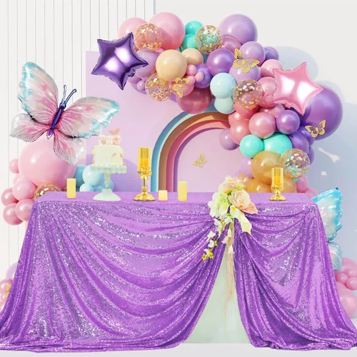 Miniatura 24 de Manteles redondos de lentejuelas negros para fiestas, de 121,9 cm, mantel redondo de purpurina ajustado, pequeño, lindo y dulce, para boda