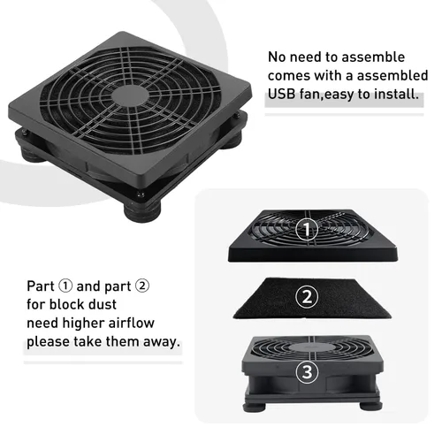 Miniatura 3 de Ventilador de enrutador de PC alimentado por USB de 4.724 in y 5 V con controlador de velocidad, ventilador de enfriamiento de alto flujo de aire
