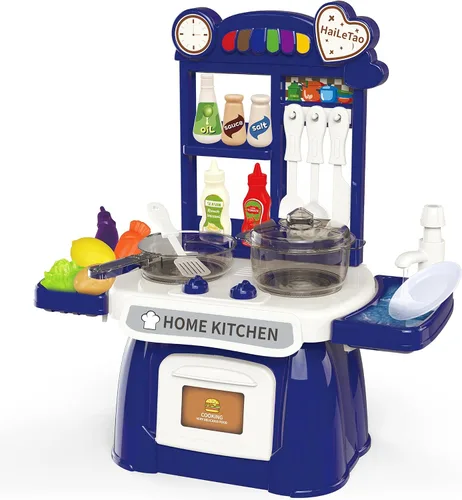 Miniatura 6 de Juego de cocina para niños pequeños con sonido y luz, juego de comida de cocina de simulación, juego de cocina para niños, fregadero de juego