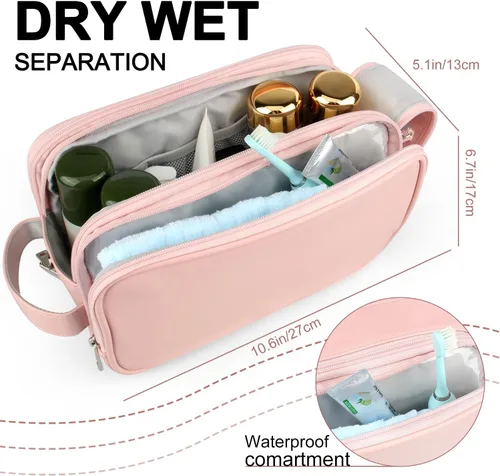 Miniatura 5 de Neceser para mujer, organizador de bolsa de viaje de maquillaje, bolsa de cosméticos de baño grande, kit de Dopp de viaje, bolsa de ducha, Rosa, L