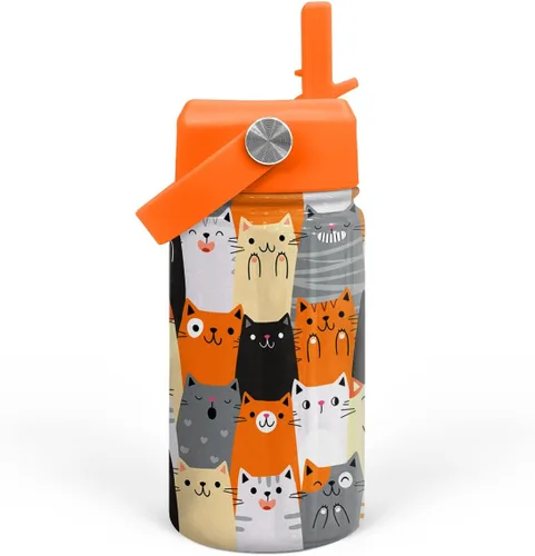 Miniatura 19 de SANDJEST Botella de Agua para Niños con Tapa de Pajita - 12 Oz Botella de Acero Inoxidable Aislada con Dibujo de Animales para Niños y Niñas - Taza