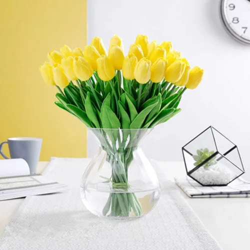 Miniatura 17 de Tulipanes falsos de PU de tacto real, flores artificiales, 10 piezas, arreglo floral, ramo para decoración de hogar, oficina, boda (blanco)