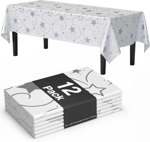 Miniatura 16 de Exquisite Mantel de Mesa de Encaje Redondo de Mesa de Plástico Paquete de 12 Manteles de Encaje Redondos de 84 pulgadas Mantel Floral Blanco