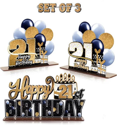Miniatura 200 de LINGTEER Feliz 10º Cumpleaños Juego de Centros de Mesa de Acrílico Azul para Mesa - Brindemos por Diez Años Decoraciones de Regalo de Fiesta de 10º