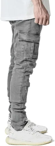 Miniatura 3 de HUNGSON Pantalones de mezclilla elásticos ajustados para hombre, jeans ajustados rasgados para hombre, pantalones de pierna recta desgastados