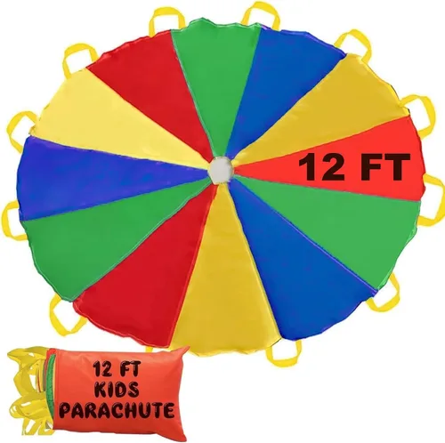 Sonyabecca Juego de paracaídas para niños de 8 pies, 10 pies, 12 pies, 16 pies, 20 pies para 8 a 12 años, juego de fiesta para niños