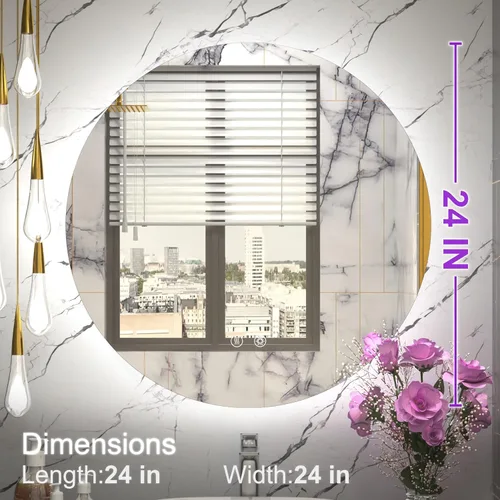 Miniatura 6 de Espejo LED para baño de 24 pulgadas, 3 temperaturas de color (3000K/4500K/6000K), retroiluminación regulable, antivaho, vidrio HD de 5MM, CRI 90+