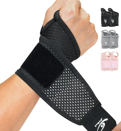 HiRui Paquete de 2 muñequeras de malla ultrafina, transpirable, ajustable, para entrenamientos y uso diario, muñequeras unisex para aliviar el Negro