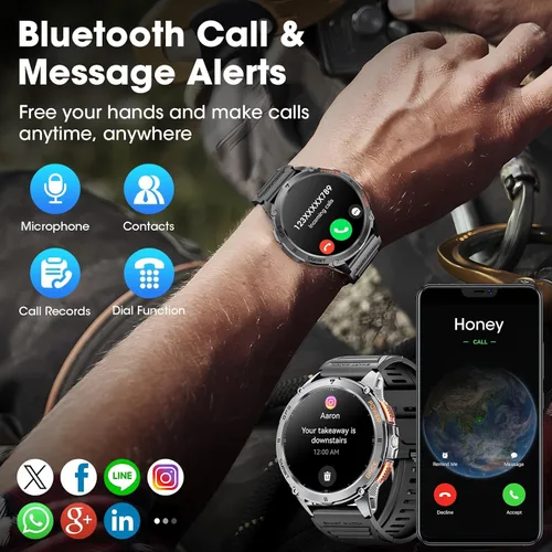 Miniatura 7 de Relojes inteligentes militares para hombres con GPS, reloj inteligente AMOLED Bluetooth de 1.43 pulgadas con linterna LED, reloj inteligente