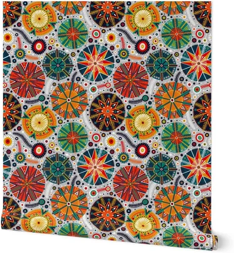 Spoonflower Muestras de papel tapiz removible - Pysanky Colorido Ornamento Colorido Círculos Abstractos Puntos Psyanky Papel pintado personalizado