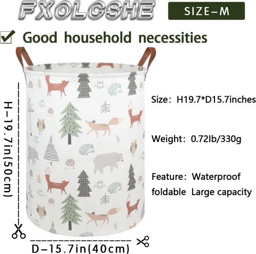 Miniatura 7 de FXOLCSHE Cesta de lavandería para bebés con animales, cesta de lavandería para bebés de animales del bosque, cesta de juguetes para niños, cesta