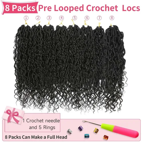 Miniatura 29 de Alicoco Goddess Locs Cabello de Ganchillo 12 Pulgadas 8 Paquetes Rastas Sintéticas de Ganchillo Para Mujeres Rastas Suaves Boho Pre-enrolladas River