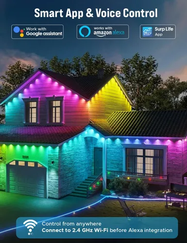 Miniatura 2 de EcoNour Luces permanentes RGB inteligentes para exteriores de 100 pies Sincronización de música, luces LED impermeables con conector de extensión