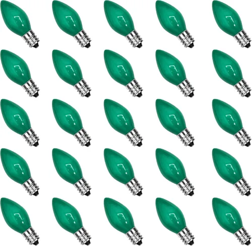 Miniatura 21 de Paquete de 25 bombillas LED transparentes C7, bombillas de repuesto de Navidad con base de candelabro E12, bombillas blancas cálidas inastillables