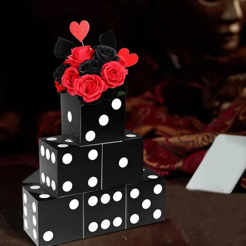 Miniatura 5 de Sinmoe 6 cajas de regalo de dados negros a granel de 7 x 7 x 7 pulgadas, caja de cartón de casino 3D para centros de mesa de dados para decoración