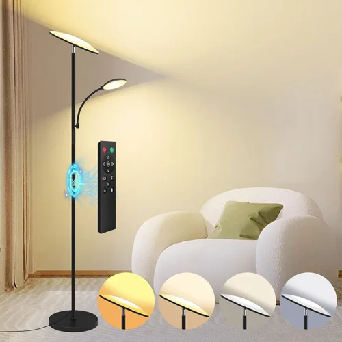 Lámpara de pie, 42 W, 4500 lúmenes, lámpara de pie LED súper brillante con luz de lectura giratoria, control remoto táctil y función de memoria,