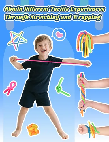 Miniatura 2 de Paquete de 10 Juguetes Sensoriales para Niños – Cuerdas Sensoriales Elásticas Extra Gruesas Mejoradas para Autismo, TDAH, Ansiedad – Caja de Regalo