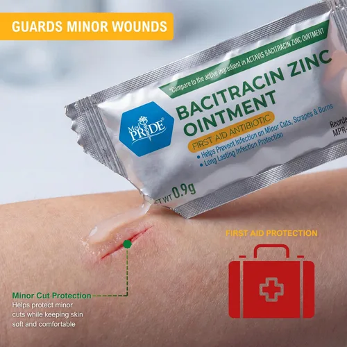 Miniatura 4 de MED PRIDE Ungüento de zinc de bacitracina, crema antibiótica para heridas, quemaduras, cortes, 144 paquetes de tamaño de viaje x 0.03 oz, primeros