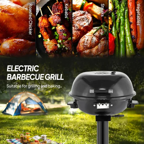 Miniatura 9 de ROVSUN - Parrilla eléctrica vertical de 1600W con tapa, parrilla de acero inoxidable 304 negro con bandeja de goteo extraíble, diseño de doble capa