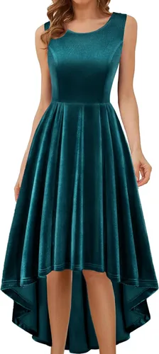 BeryLove Women's Velvet Formal Dresses A-line Flowy Midi Dresses Sleeveless Wedding Guest Evening Party Cocktail Dresses