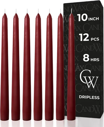 Miniatura 20 de CANDWAX Paquete de 12 velas cónicas rojas – Velas rectas sin goteo de combustión lenta sin perfume de 12 pulgadas – Ideal para mesa de comedor – Rojo