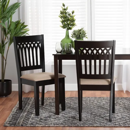 Miniatura 2 de Baxton Studio Genesis - Juego de 2 sillas de comedor, beige/marrón oscuro