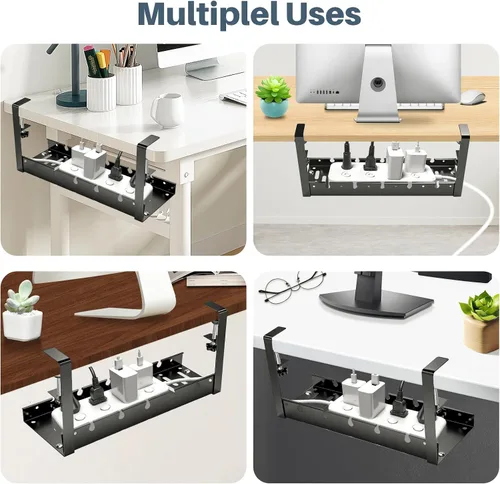 Miniatura 6 de Bandeja de organización de cables debajo del escritorio, soporte de abrazadera sin taladro, organizador de cables de metal para escritorio, estante