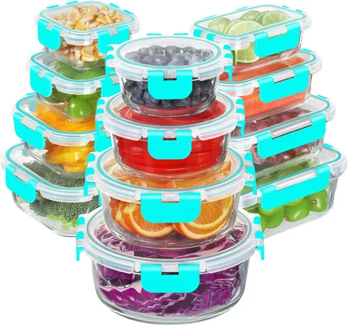 Miniatura 8 de BAYZZ 24 piezas de recipientes de vidrio para almacenamiento de alimentos con tapas, recipientes de vidrio herméticos para preparar comida