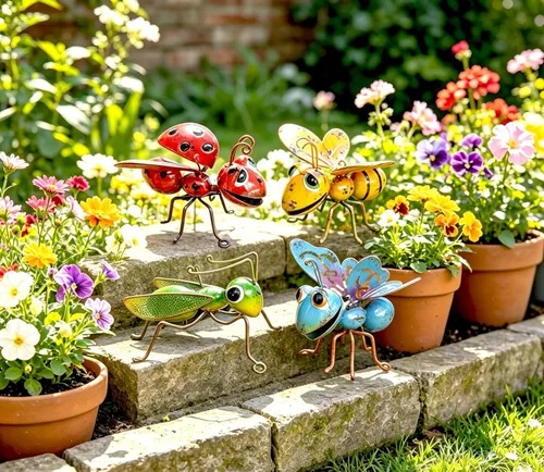 Miniatura 2 de Juego de 4 esculturas de jardín de metal, decoración de jardín, juego de 4 decoraciones de jardín, perfectas para colgar el árbol, porche, patio