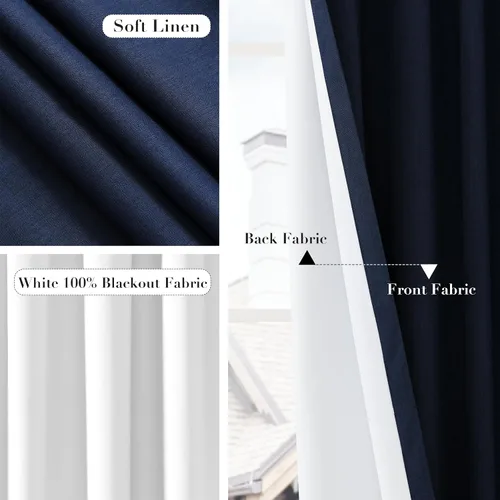 Miniatura 5 de Joywell Cortinas de lino 100% opacas de 45 pulgadas de largo, bolsillo para barra/pestaña trasera, cinturón de gancho/anillos de clip, cortinas