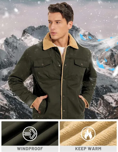 Miniatura 4 de TACVASEN Chaqueta de Invierno para Hombre con Forro Polar Sherpa Abrigo Tipo Cargo Chaqueta Trucker Cálida y Gruesa con Múltiples Bolsillos