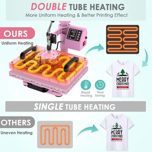 Miniatura 4 de Slendor - Máquina de presión de calor 5 en 1, prensa de calor para sublimación de 12x15 pulgadas, prensa digital de transferencia de calor con Rosa