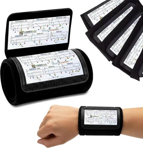 Muñequera WristCoaches QB, entrenador de muñeca para jóvenes con libro de jugadas para fútbol americano, con tres compartimentos para hojas de