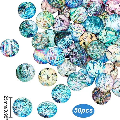 Miniatura 2 de PH PandaHall Cabujones de cristal de concha de 0.984 in, 50 estilos, azulejos de concha de mar, cabujones junto al mar, mosaico de conchas de mar