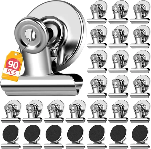 Miniatura 16 de 20 unidades de clips magnéticos, imanes para nevera, imanes para refrigerador, clips magnéticos negros para pizarra, imanes de clip