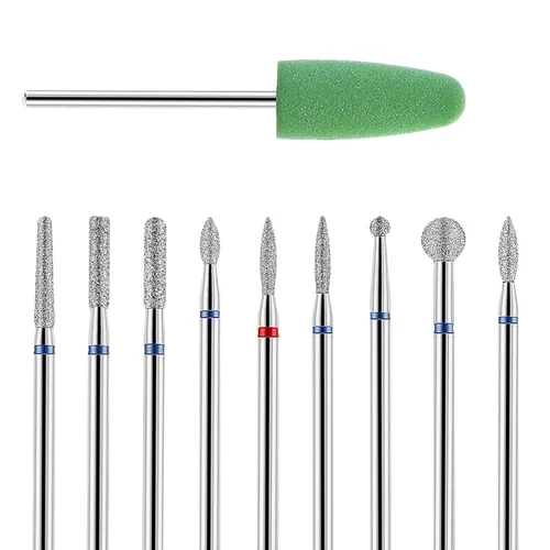 YUXIANLB Juego de 10 brocas de uñas para manicura, kit de brocas de diamante para uñas profesional rusas para eliminación de cutículas, juego de
