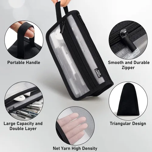 Miniatura 2 de Four Candies - Estuche de malla con asa y cremallera, de doble capa para lápices, maquillaje de viaje, bonita bolsa organizadora de papelería