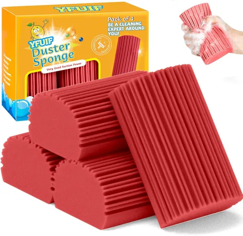 Miniatura 18 de Paquete de 4 Esponjas Limpiadoras Húmedas, Borrador de Esponja Mágica para Limpieza del Hogar, Plumeros Reutilizables Suministros de Limpieza