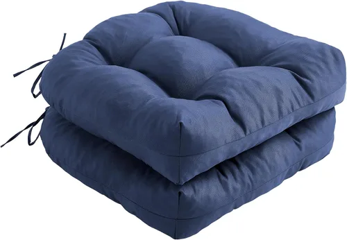 Miniatura 13 de IPYNBAP Juego de 2 cojines para sillas de exterior, cojines para sillas de patio con lazos, 17x17+4" cojines de asiento acolchados para exteriores