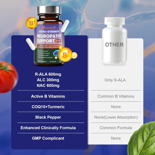 Miniatura 8 de Suplementos de neuropatía de ácido alfa lipoico – con 600 mg de ácido R-alfa lipoico, NAC, ALC, vitamina activa B12 B1 B2 B6, magnesio