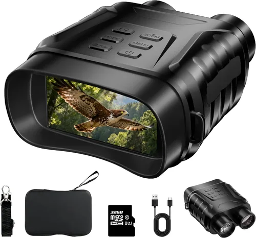 Gafas de visión nocturna infrarroja 4K para adultos, zoom digital 8X, pantalla TFT de 3 pulgadas, luz IR ajustable, tarjeta de 32 GB para fotos y