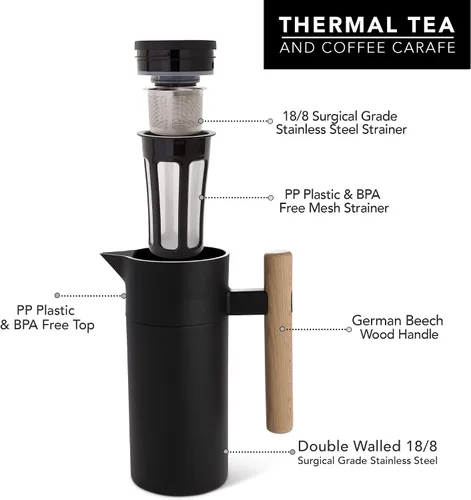 Miniatura 2 de Hastings Collective Jarra térmica de café de 40 onzas – Jarra aislada al vacío de doble pared de acero inoxidable – Cafetera térmica de 1 litro