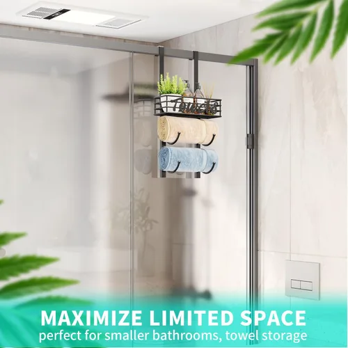 Miniatura 6 de HapiRm Toalleros para almacenamiento de baño, 3 niveles sobre la puerta y montaje en pared, organizador de toallas enrollado con cesta de estante