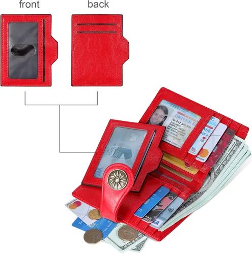 Miniatura 4 de Travelambo Rfid Wallet - Cartera de cuero para mujer, Rojo -, Moda