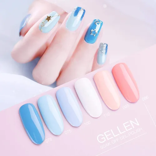 Miniatura 4 de Gellen Juego de 6 esmaltes de uñas de gel UV LED, colección de colores variados, 8 ml, cada uno 6 unidades - Verano Azul Blanco