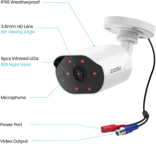 Miniatura 9 de ZOSI Cámara de seguridad HD 1080P, 2MP para interiores y exteriores, cámara de seguridad para el hogar con audio unidireccional