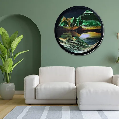 Miniatura 9 de Arte de arena en movimiento para montaje en pared, escultura giratoria de 17.3 pulgadas para montar en la pared, paisaje de arena de mar profundo