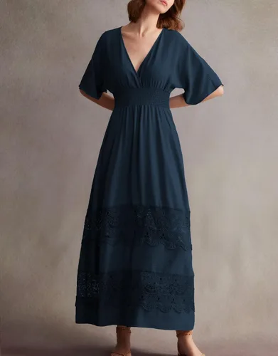 Miniatura 59 de Vestido largo de encaje para mujer de manga corta y cuello en V, vestido de fiesta estilo bohemio con cintura fruncida, vestido bohemio para mujer