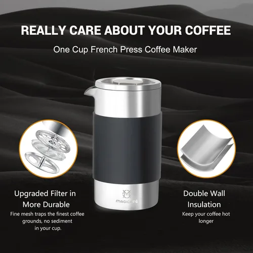 Miniatura 2 de Juego de cafetera Magicafé de prensa francesa, prensa francesa portátil con mini recipiente de café y bolsa de recolección, porción individual de 1