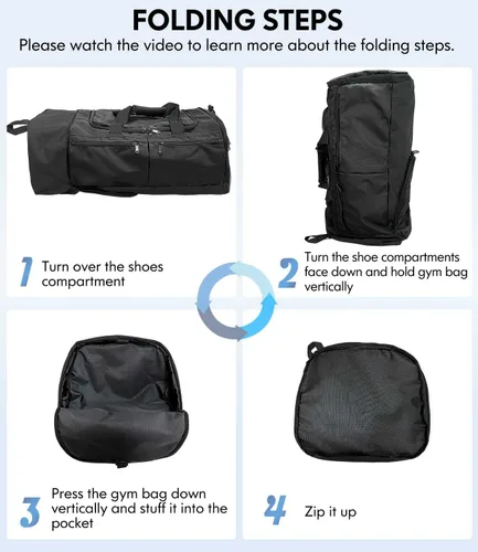 Miniatura 5 de Bolsas de gimnasio para hombres y mujeres, plegable, bolsa de lona deportiva, bolsa de entrenamiento, bolsas de viaje, Negro -, Bolsa de gimnasio
